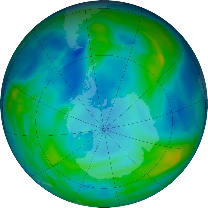 Antarctic ozone map for 01 June 2007